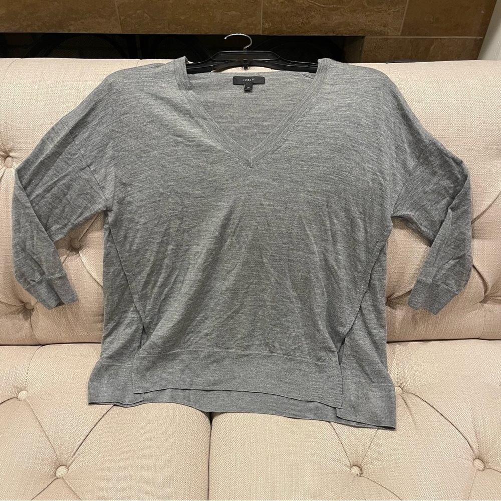 BB: J. Crew Sweater Women’s XS Merino Wool V-neck Knit Top Gray 3/4 Sleeve